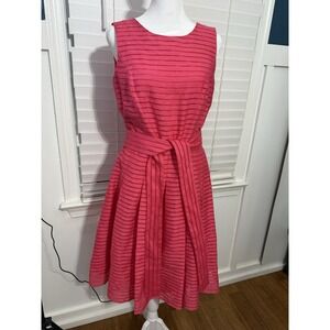 Tommy Hilfiger Pink Striped Fit & Flare Sleeveless Knee Length Belted Dress 6